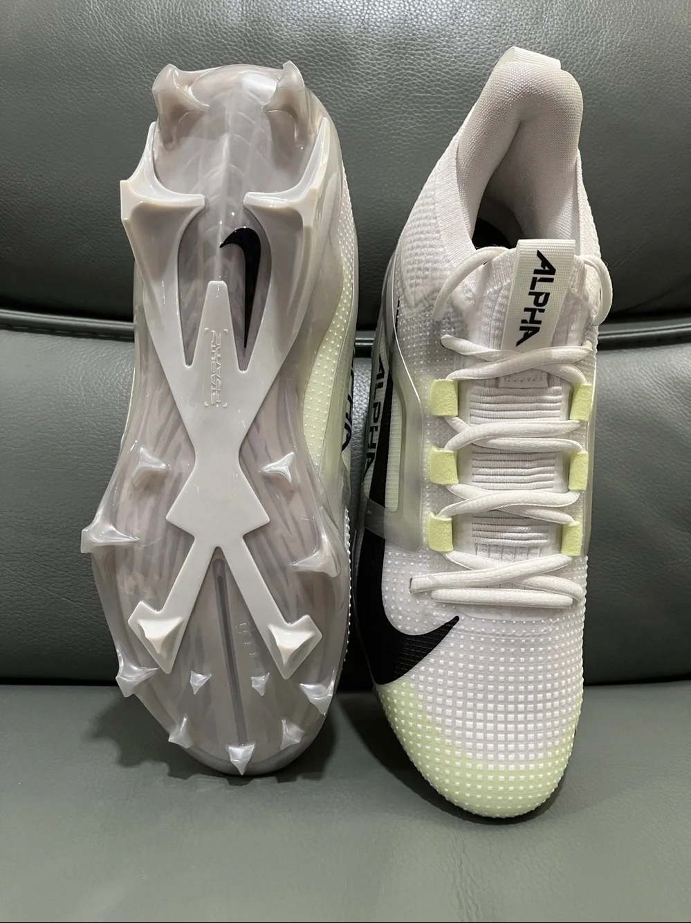 Nike White and Lime Alpha Men’s Athletic Cleats